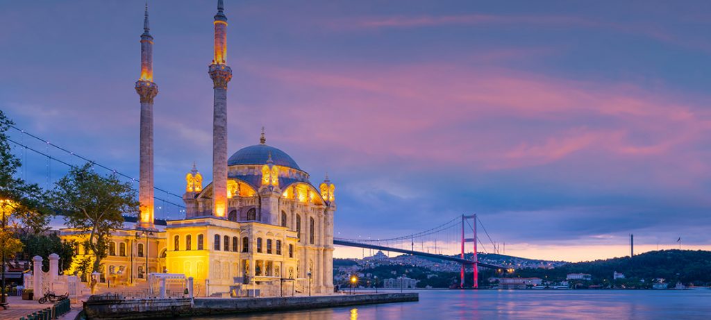 Ortakoy mosque on the shore of Bosphorus in Istanbul, Turkey